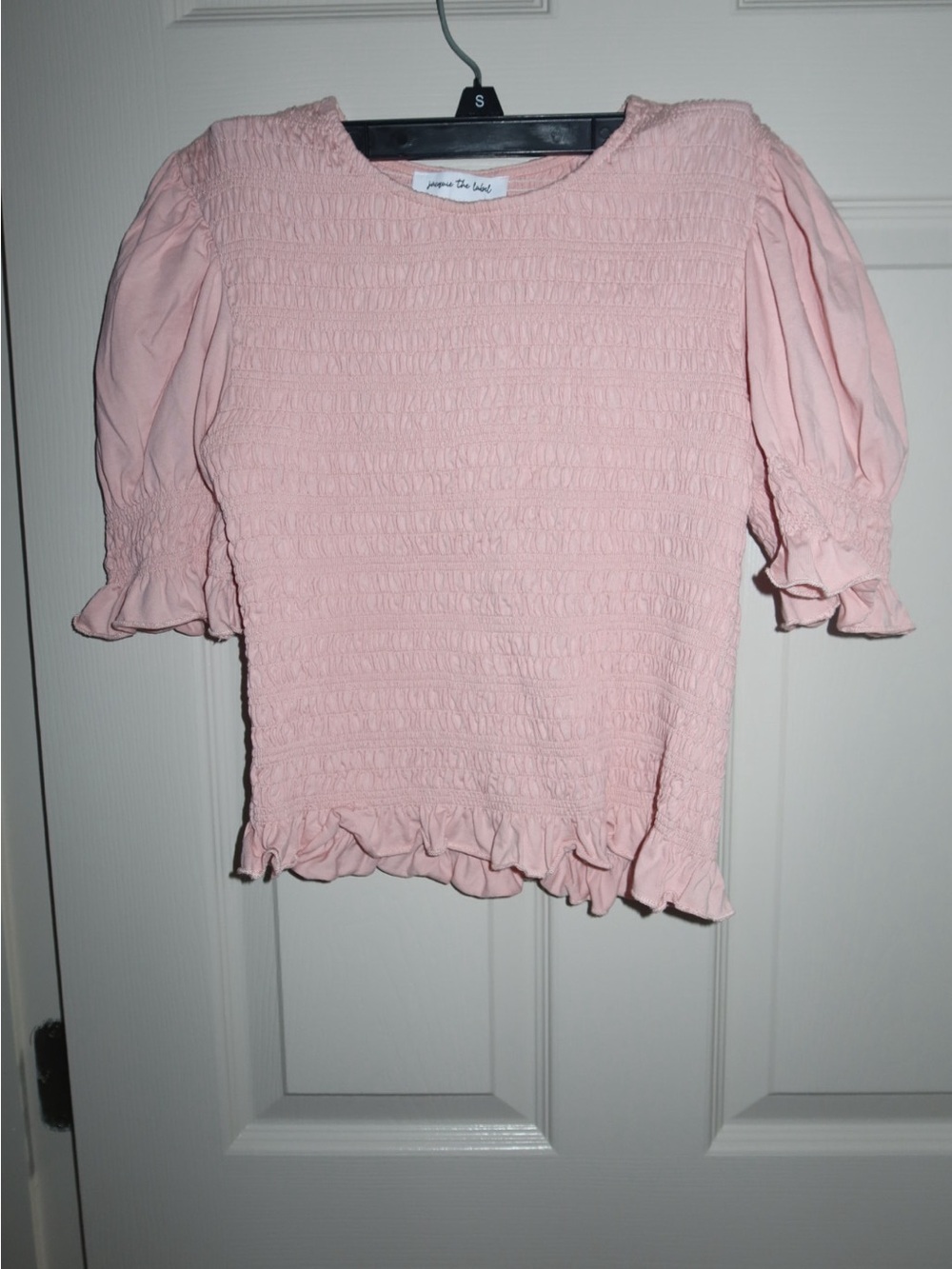 Jacqui E Light Pink Smocked Puff-Sleeve Blouse